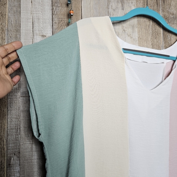 Reb In J Colorblock Pullover Shift Midi Dress Short Sleeve V-Neck Size Large - Picture 3 of 8